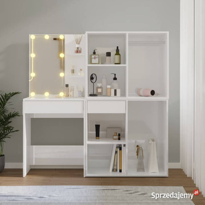 Toaletka z oświetleniem LED i 2 szafkami biała
