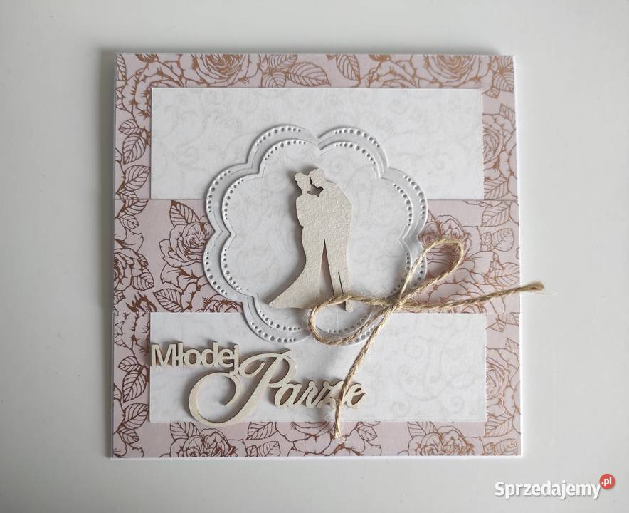 Kartka ręcznie robiona na Ślub złote róże Łódź