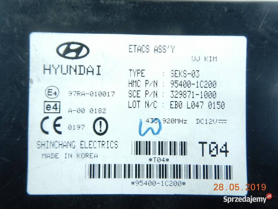 MODUŁ IMMOBILIZERA HYUNDAI GETZ 0205 ASO Układ elektryczny, zapłon
