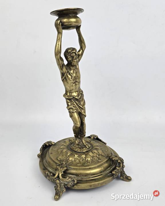 Świecznik figuralny brąz Fabryka Wolska Warszawa mazowieckie Bronisze