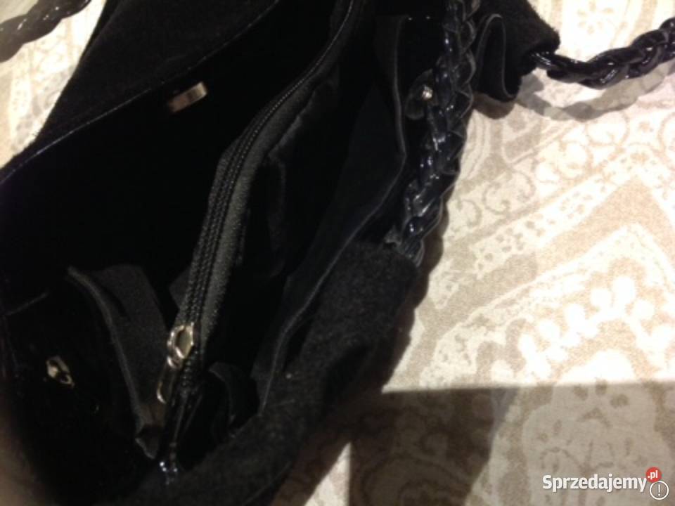 Torebka Czarna Skórzana Zamszowa Damska
