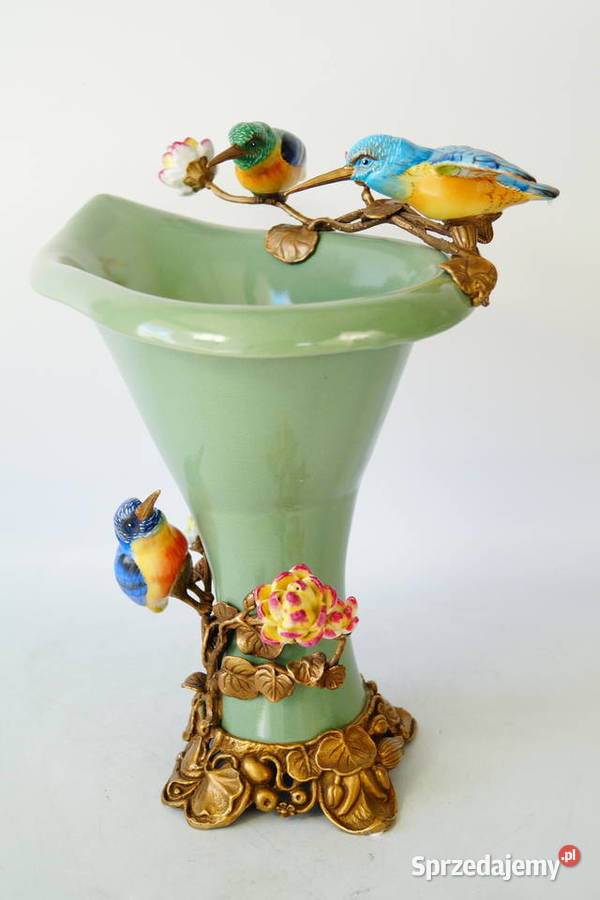 Porcelanowy wazon ptaki kolibry porcelana z Gizałki
