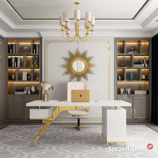 Białe złote biurko ze stali nierdzewnej Prima Golkowice