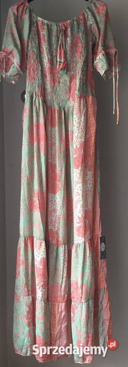 Sukienka boho 8 jedwab naturalny koral mięta Rozmiar uniwersalny podlaskie sprzedam