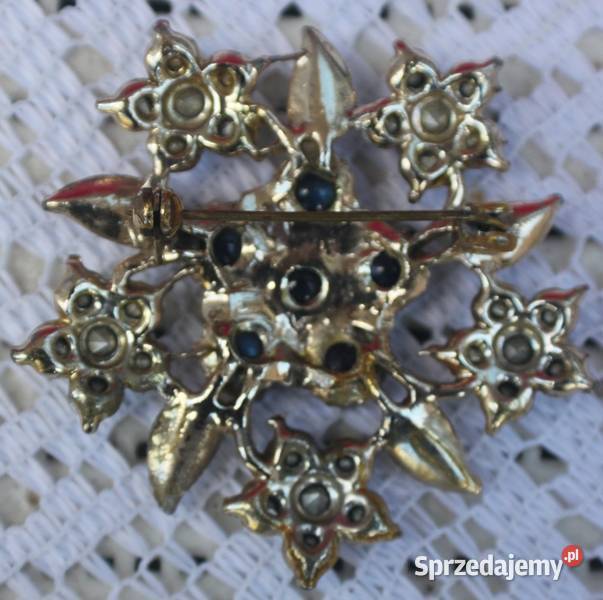 Stara broszka granatowoniebieski kwiat Ochojno