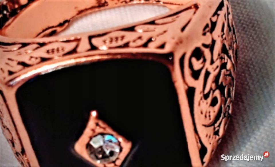 Onyks z Cyrkonem Antyczny SygnetPierścień Złoto Poraj