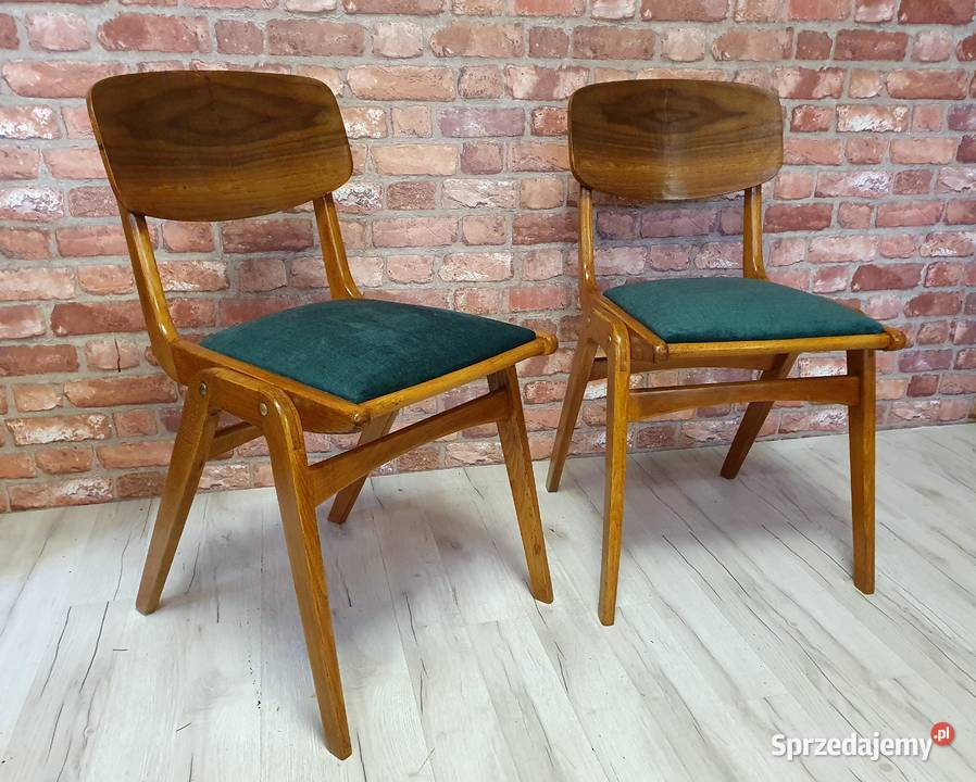 Odnowione krzesło, krzesła Bumerang, zielone, lata 60te PRL