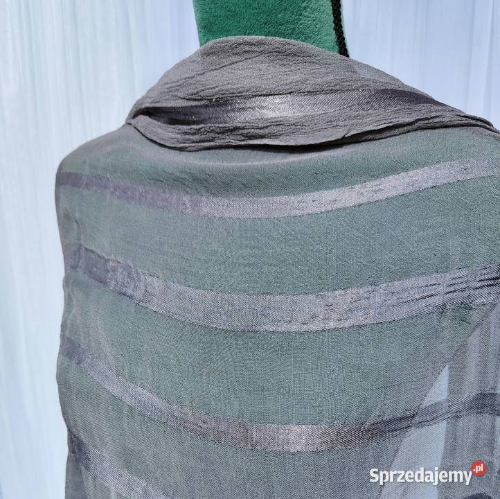 Szara indyjska chusta dupatta szyfon pasy pareo Galanteria i dodatki Szczecin sprzedam