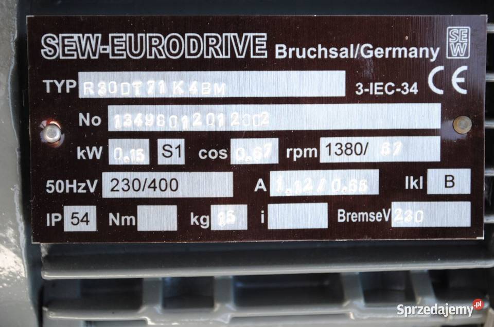 Motoreduktor 015kw 67obr z hamulcem SEW Kargowa