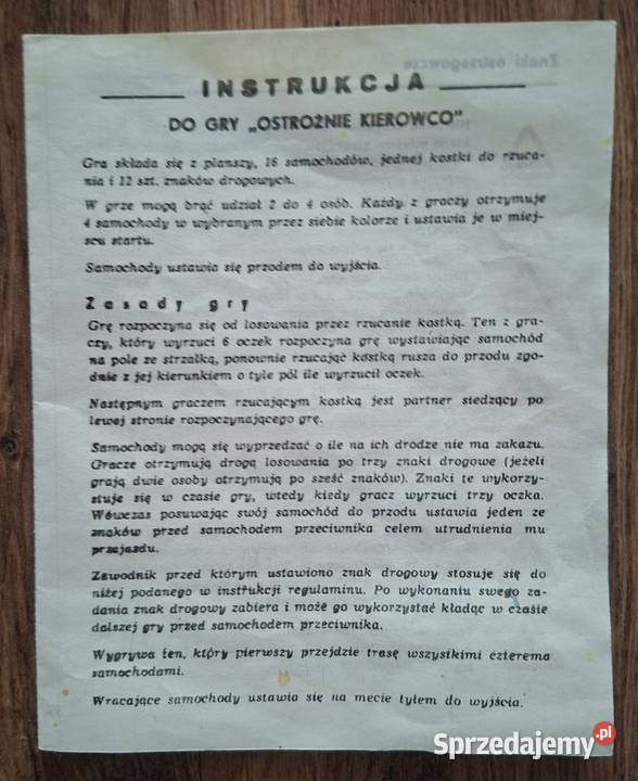 Ostrożnie kierowco gra planszowa z czasów PRLu Zielona Góra sprzedam