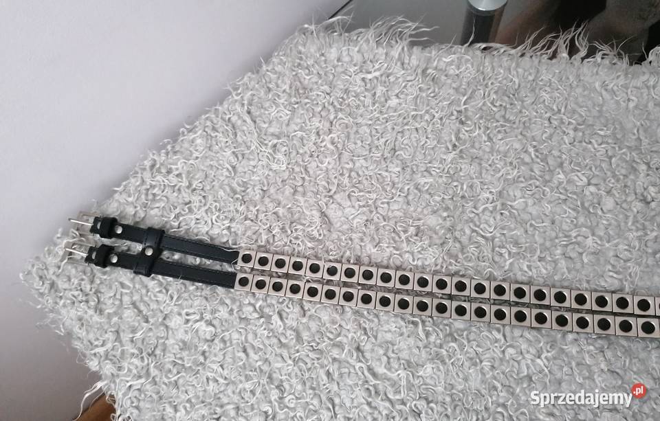 NOWY CZARNY PODWÓJNY PASEK Z ĆWIEKAMI Długość 106 Galanteria i dodatki Łódź