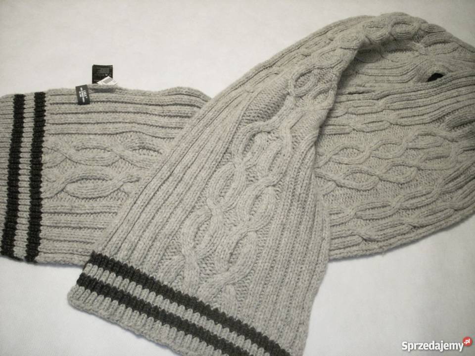 HM Ciepły Wełniany Szal Zimowy Szary Wełna NOWY Dla mężczyzn małopolskie Nowy Sącz