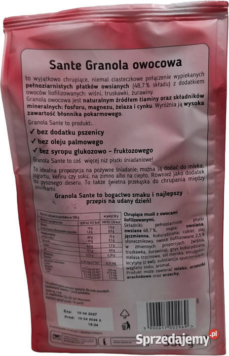 Granola z owocami truskawka żurawina wiśnia 350g Płatki i muesli Czeladź