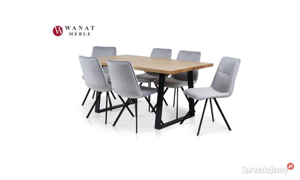 Stół LOFT 6 Krzeseł WELUR Nogi metalanowe czarne Warszawa