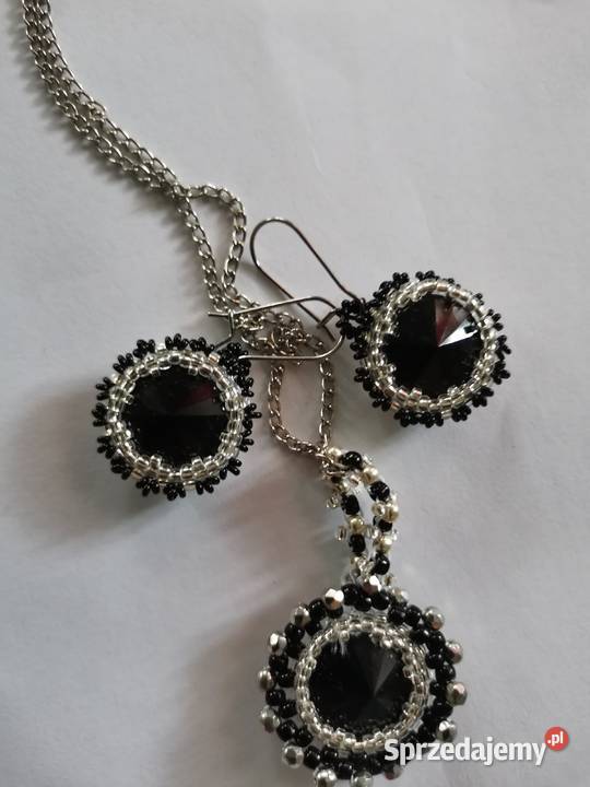 Czarne kryształy Swarovski kolczyki naszyjnik