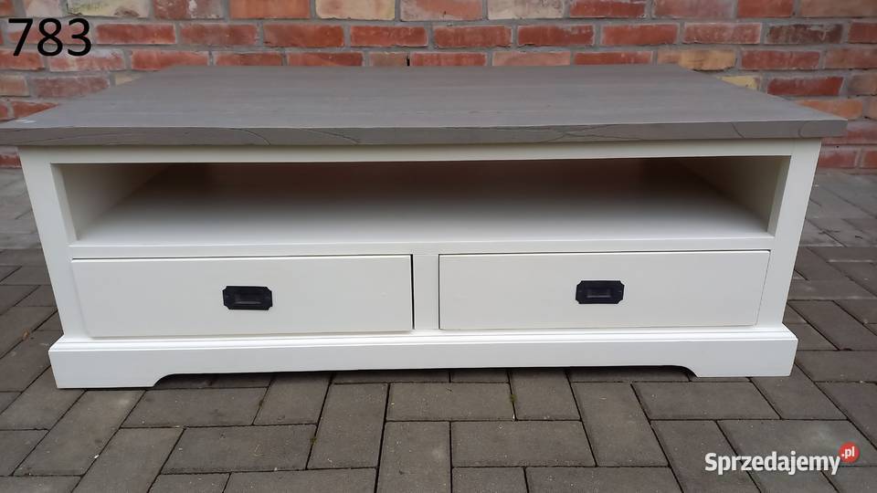 Stolik kawowy drewniany z szufladami biały szary 43cm