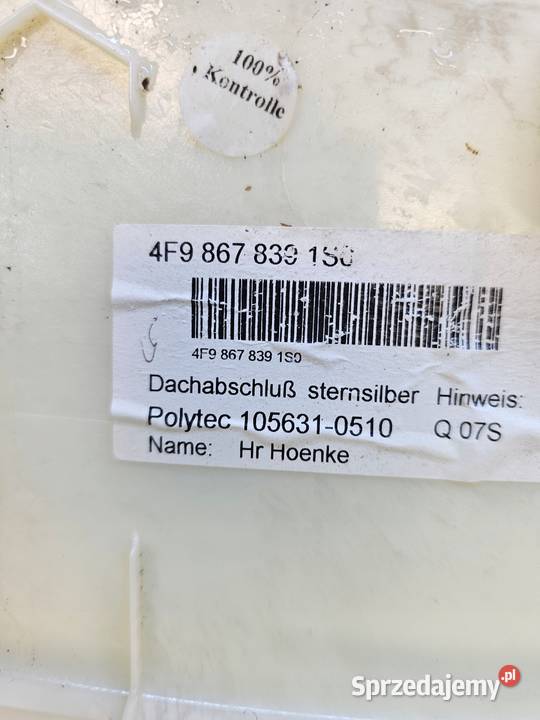 OSŁONA PODSUFITKI AUDI A6 C6 AVANT 4F9867839 osobowe śląskie Przystajń