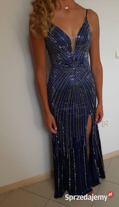 Sukienka granatowa błyszcząca z wiązaniem na mazowieckie Grójec sprzedam