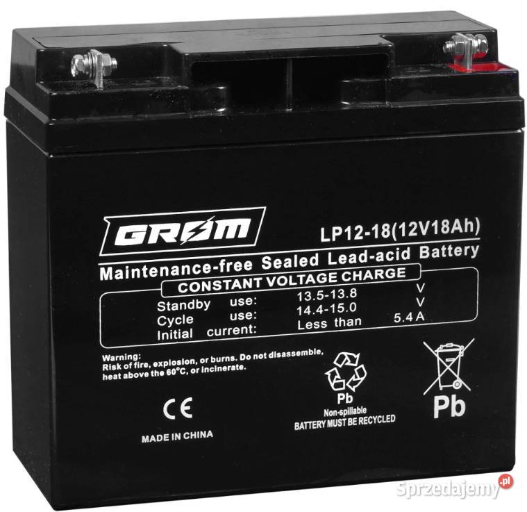 Akumulator żelowy 12V 18Ah GROM LP1218 Akumulatory motocyklowe