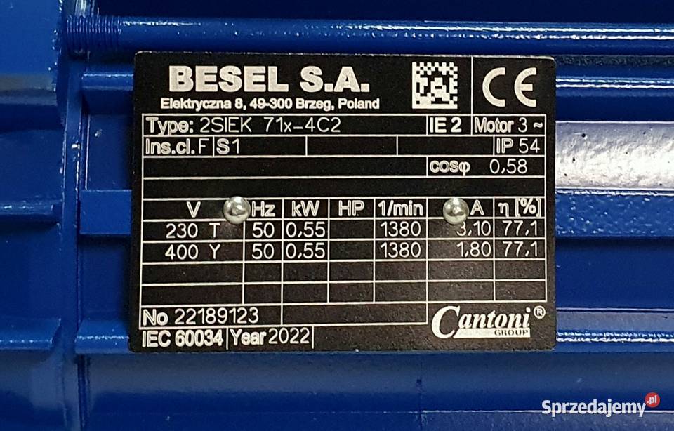 Silnik elektryczny trójfazowy 055kW BESEL 2SIEK wielkopolskie Poznań
