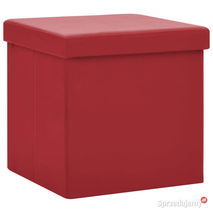 Składany stołek ze schowkiem winna czerwień PVC
