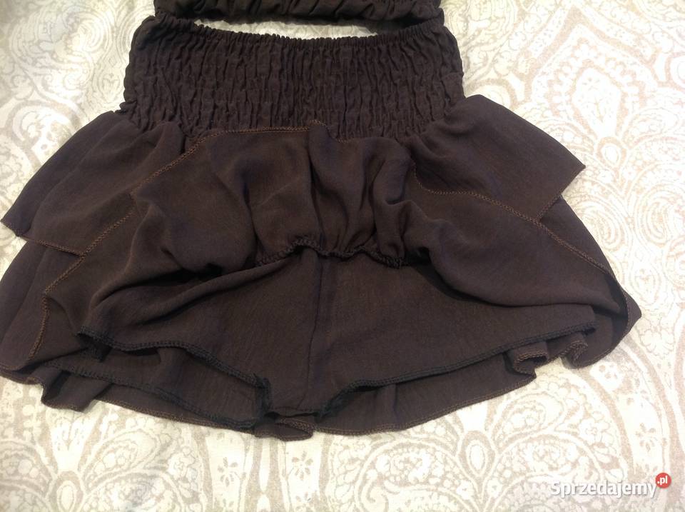 Brązowy Set Komplet Damski Crop ze Spodniczko Nowa Sól