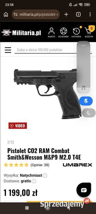 Pistolet CO2 RAM Combat SmithWesson MP9 M20 T4E Darłowo