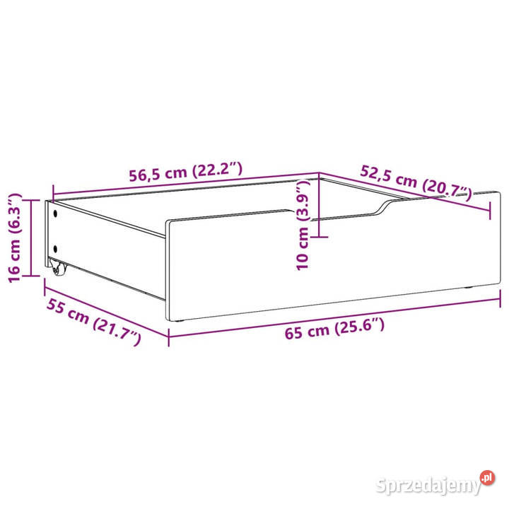 Szuflady pod łóżko 2 białe 65x55x16 drewno Warszawa