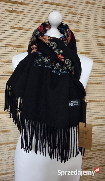 Piękny szal boho haft 50kaszmir 50 wełna duży Kielce
