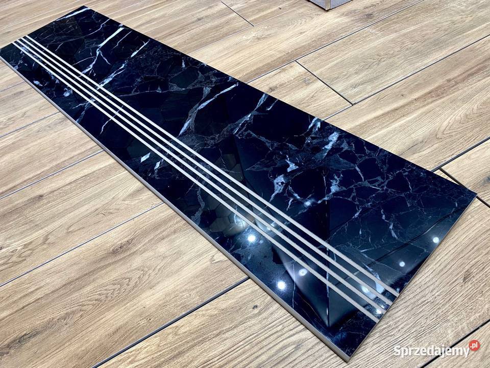 Schody z marmuruczarna płytka schodowa 120x30 Łask