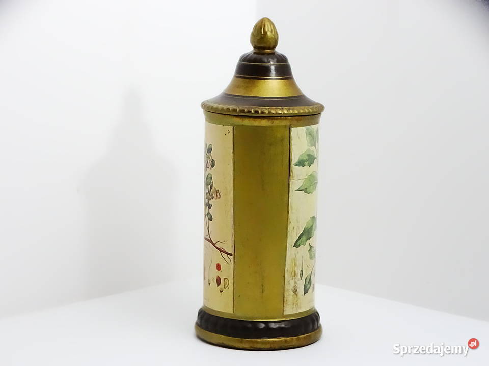 Zabytkowy pojemnik aptekarski z ilustracją Biłgoraj