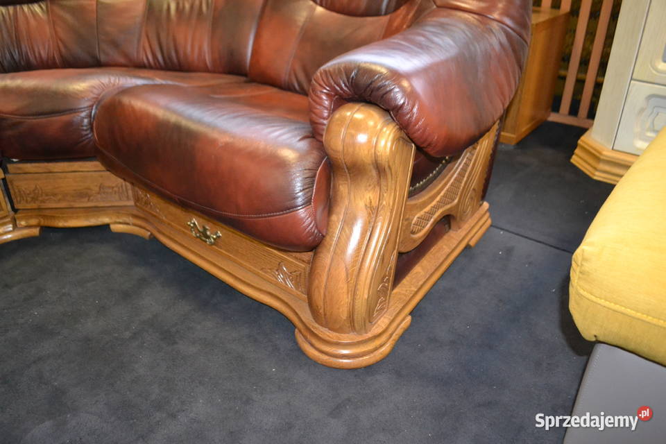 Nowy Narożnik 200x300 STYLOWY 100 Skóra Drewno opolskie Głogówek