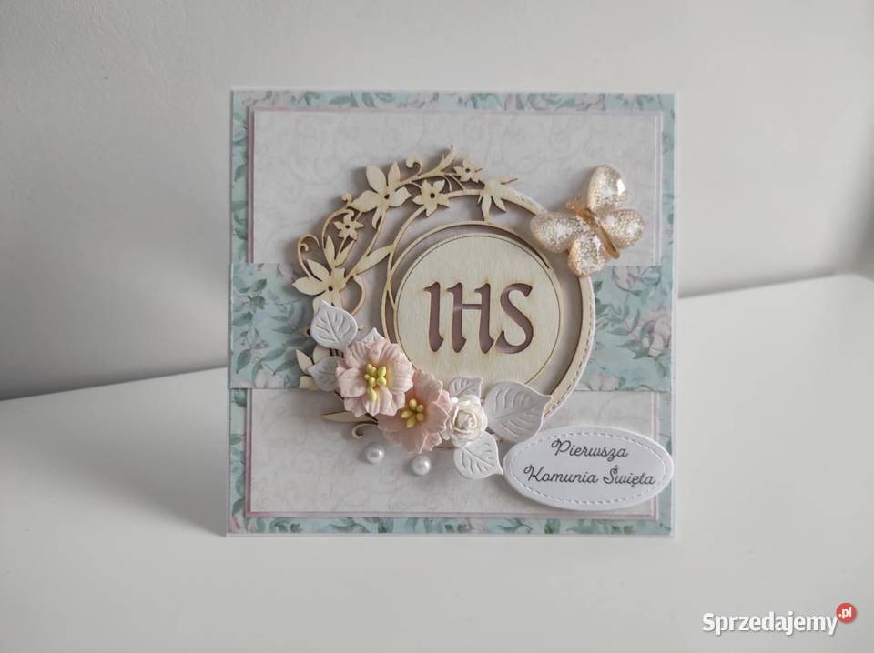 Kartka w pudełku ręcznie robiona na Komunię Rękodzieło łódzkie Łódź