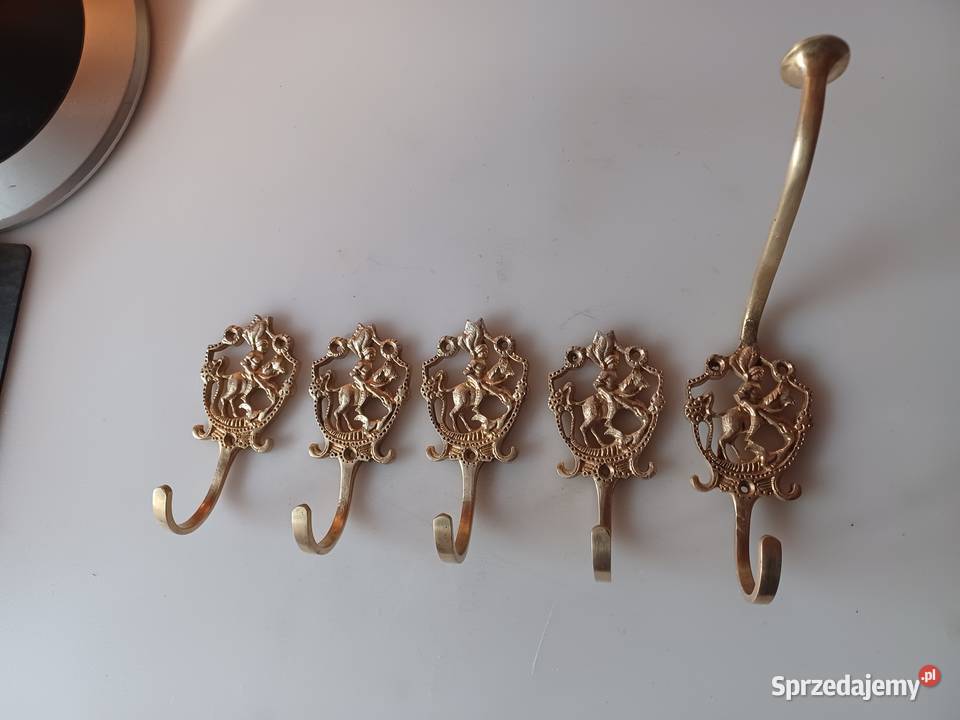 Komplet pięciu wieszaków mosiężnych Poznań