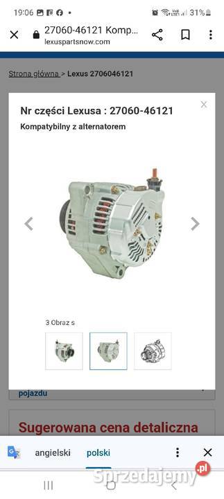 2706046121 alternator lexus SC300 SC400 Układ elektryczny silnika Częstochowa
