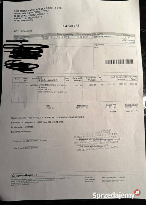 Iphone15pro 128 gb tytan naturalny mazowieckie Stanisławów-Młyn