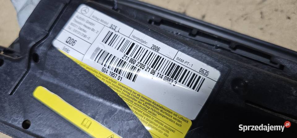 Poduszka fotela lewy przód mercedes w211 Rok produkcji 2006 Zbąszyń