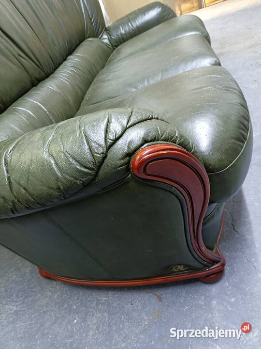 Kanapa sofa trzy fotele zielona skóra sprzedam