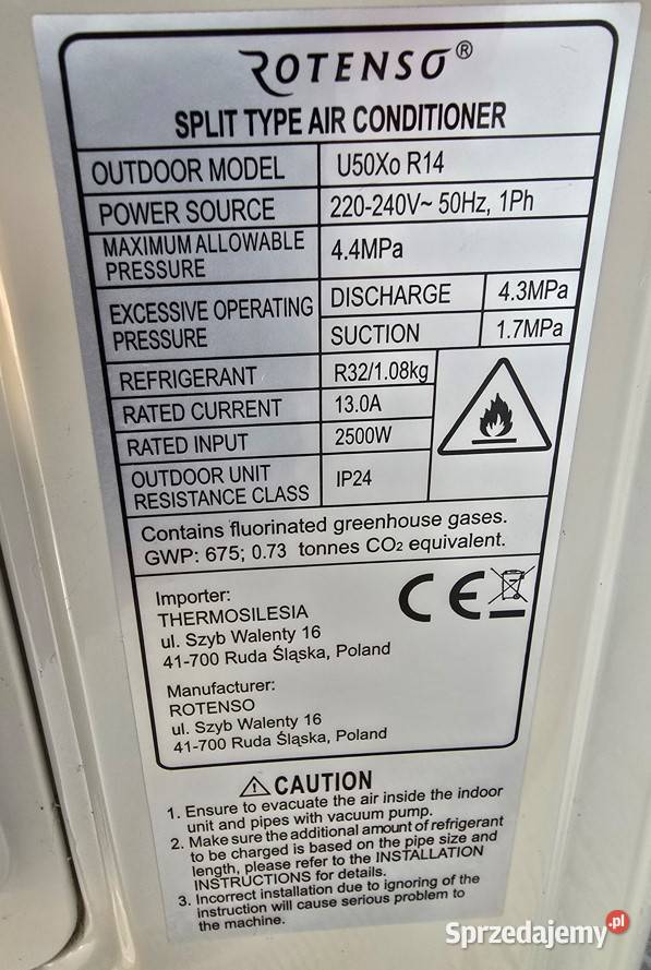 Rotenso Ukura 53 KW Split 3letnia jednostka mazowieckie Warszawa
