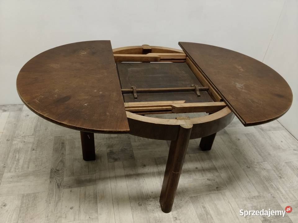 stół art Deco stary drewniany okrągły rozkładany Radomsko