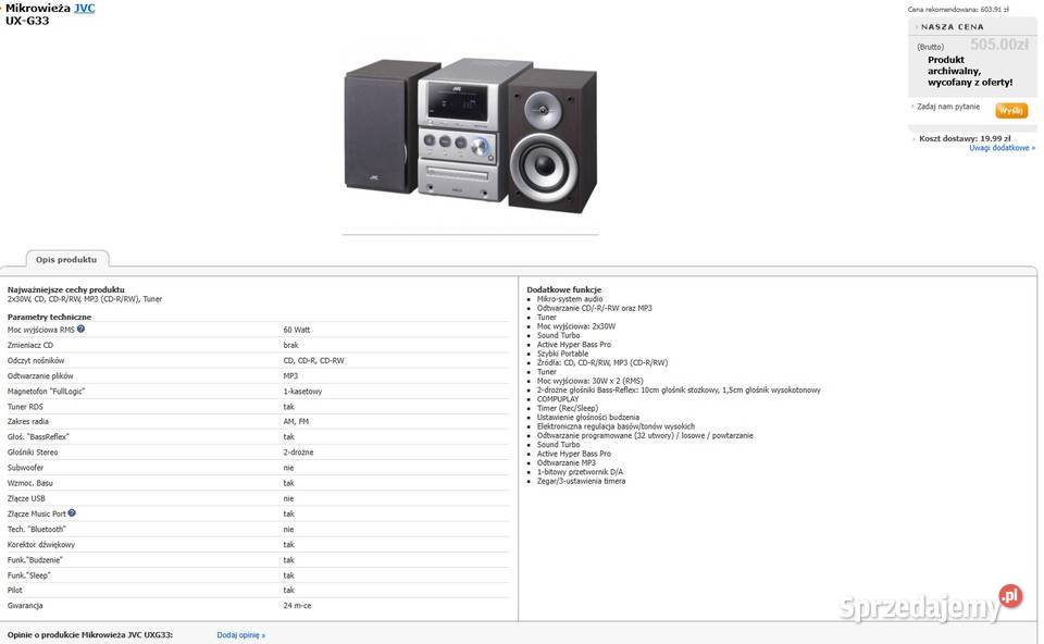 Wieża stereo JVC UXG33 pilot wysyłka Kraków