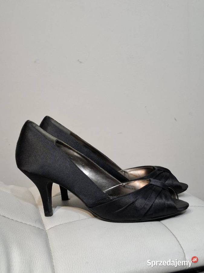 Eleganckie czarne szpilki 37 satynowe peep toe Kraków