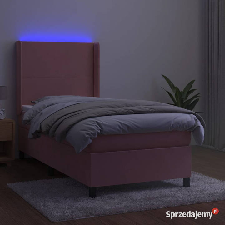 Łóżko kontynentalne z materacem i LED różowy 128cm Łóżka Warszawa