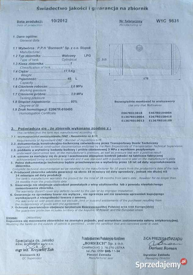 Butla zbiornik LPG 45l cylindryczny walcowy Kraków