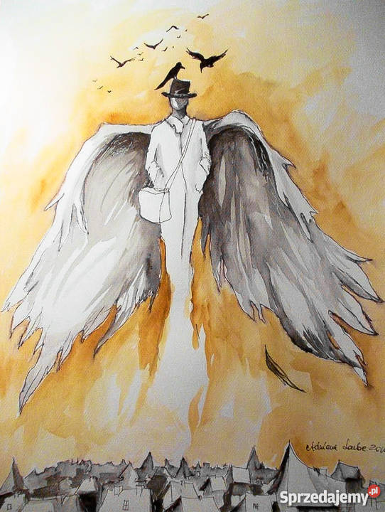 ANIOŁ MIASTEM akwarela artystki plastyka Adriany