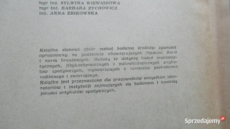 Metody badania żywności żywność żywienienormy łódzkie Łódź sprzedam
