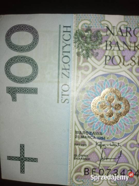 Banknot 100zl z 1994 Destrukt znak UV widoczny