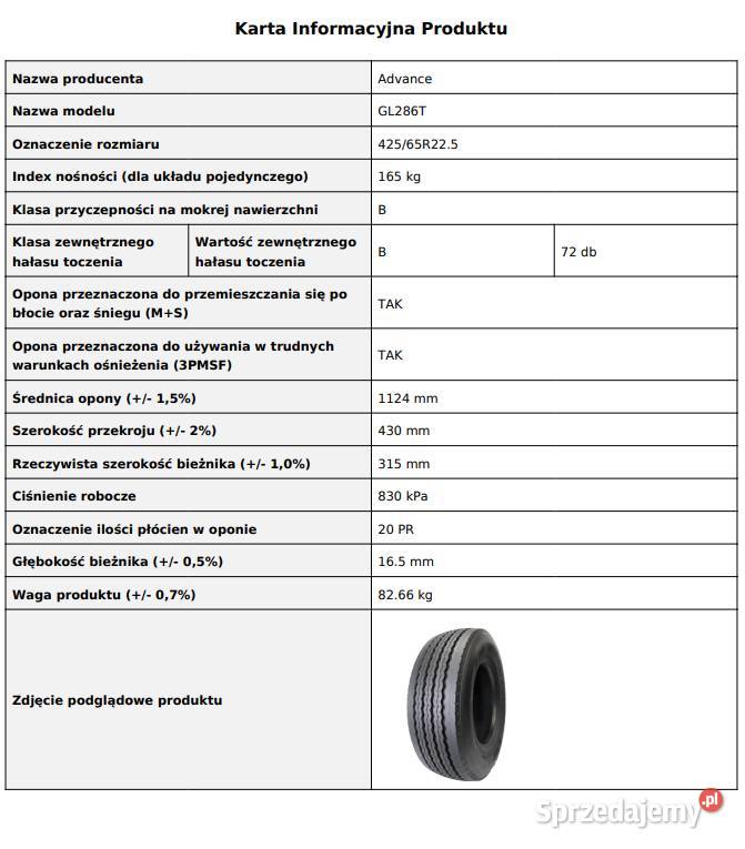 Advance GL286T 42565 R225 Opona ciężarowa Ciężarowe podkarpackie Zarębki