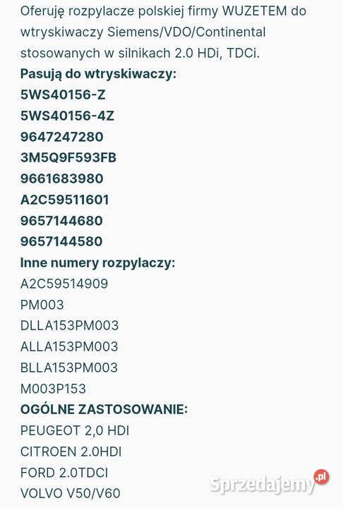 Nowe końcówki wtryskiwaczy Wuzetem 342PRD osobowe wielkopolskie Sompolno