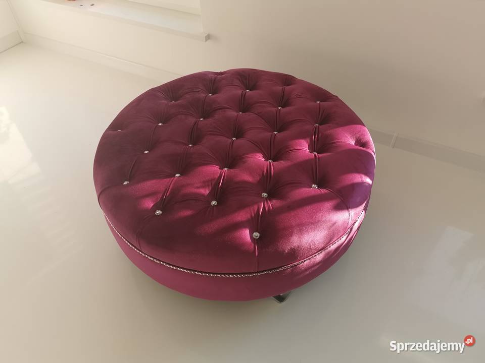 Różowa okrągła pufa pikowana tapicerowana 90 90cm Łódź